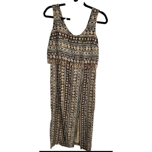 Maggie Lawrence Vintage 90s Boho Hippie Mod Beaded Side Slit Dress Size 7/8 - Picture 1 of 3